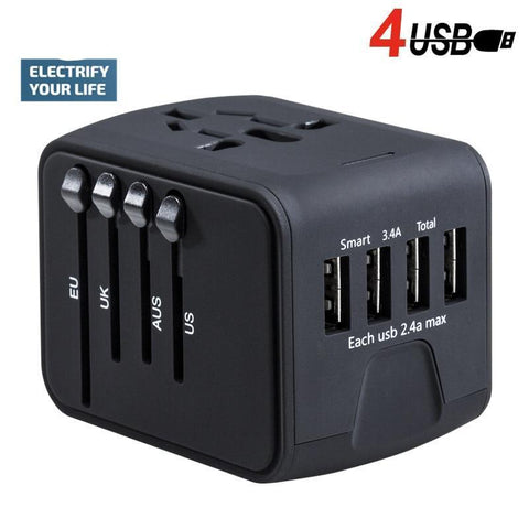 Adaptador de corriente de viaje, 4 USB, Universal